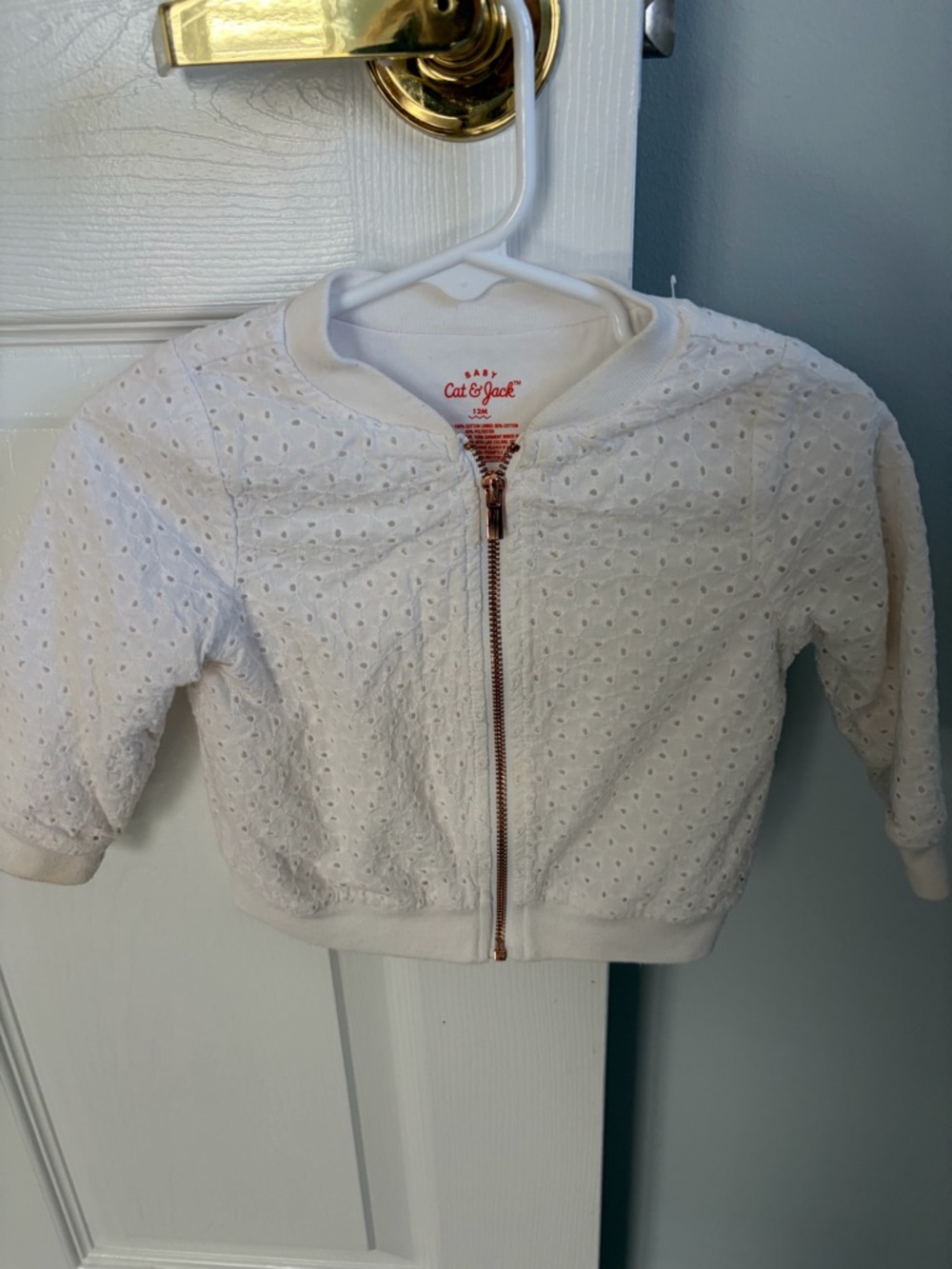 Cat & Jack White Eyelet Zip Bomber Jacket